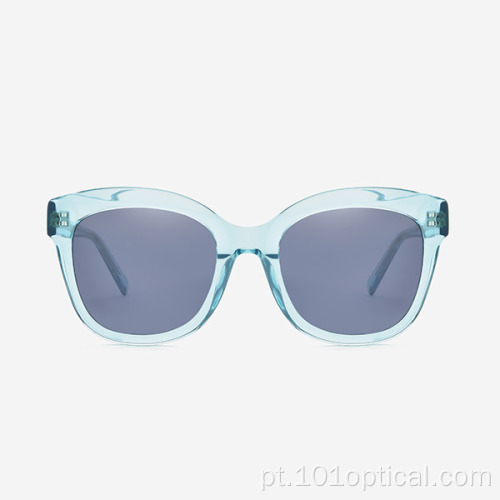 Óculos de sol feminino de acetato de corte chanfrado Cat Eye